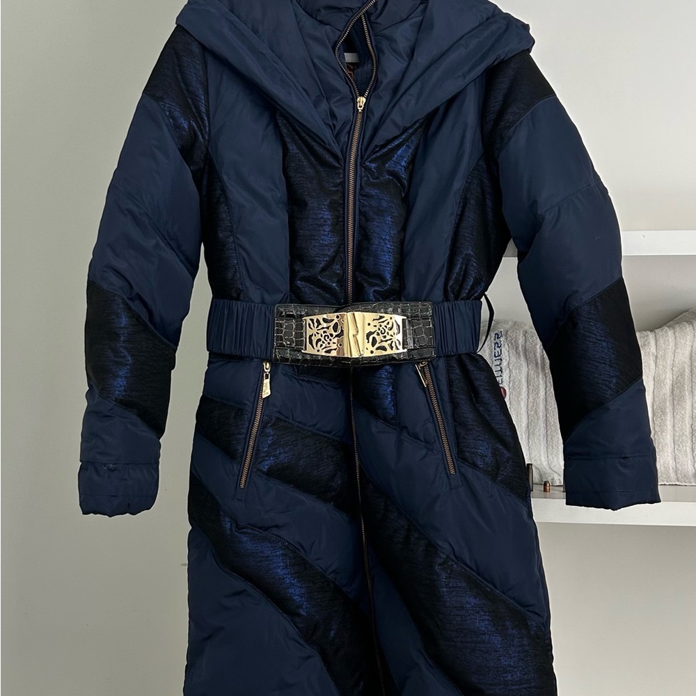 Royal Cat Luxury Down Coat Women With Real Fur Blue Size XL